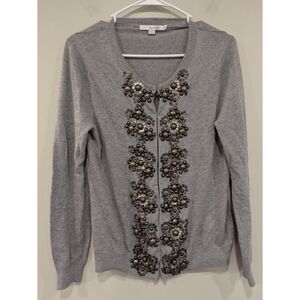 Boden Cotton Cashmere Blend Beaded Detailed Cardigan Size 8